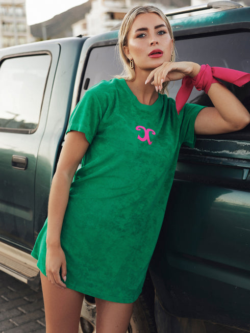 Badstof Dress CC Velvet Neon Pink - Green